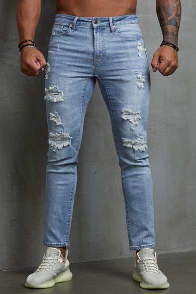 Distressed Slim-fit High Waist Men's Ankle Jeans