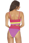 Spaghetti Straps Colorblock Ribbed High Waisted Swimsuit