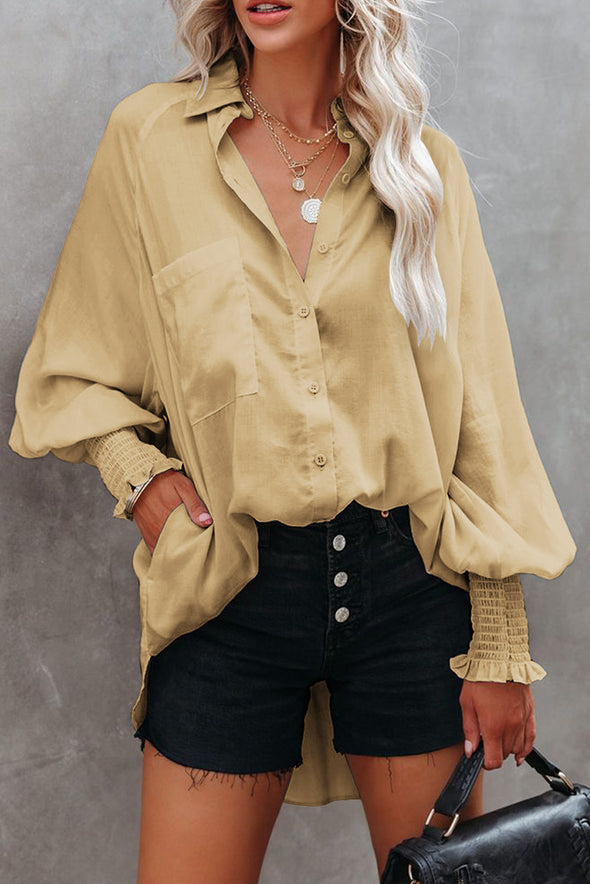 Billowy Sleeves Pocketed Shirt