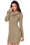 Asymmetric Buttoned Collar Black Bodycon Sweater Dress