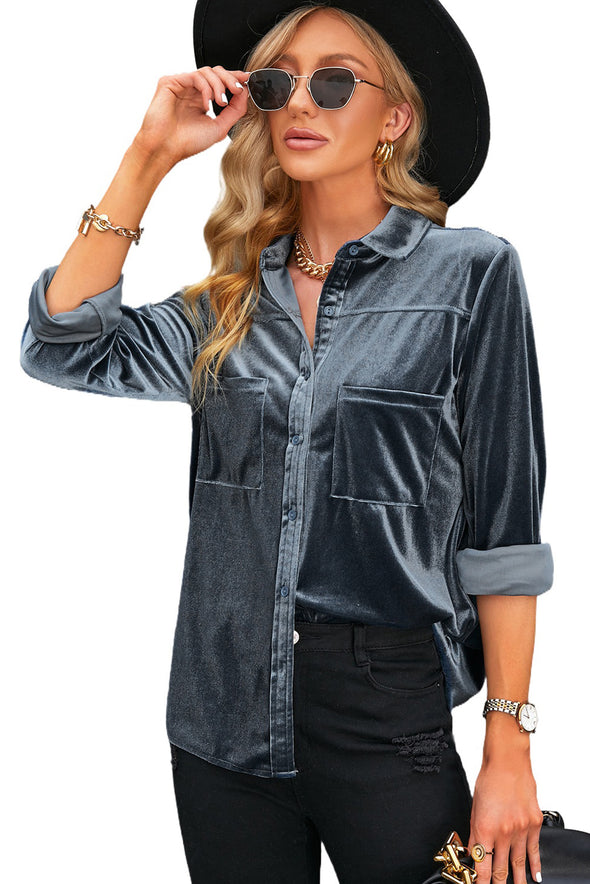 Retro Velvet Pocket Long Sleeve Shirt