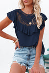 Lace Splicing Ruffled Short Sleeve T-shirt