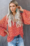 Multicolor Boho Print Balloon Sleeve Blouse