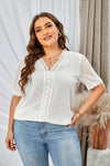 V Neck Lace Crochet Swiss Dot Short Sleeve Blouse