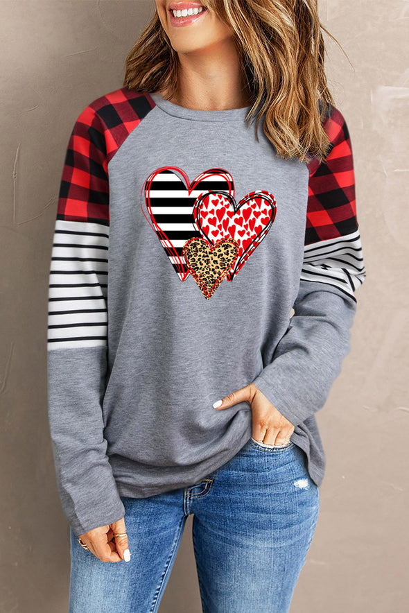 Buffalo Plaid & Stripe Splicing Long Sleeve Top