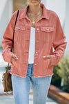 Lapel Distressed Raw Hem Buttons Denim Jacket