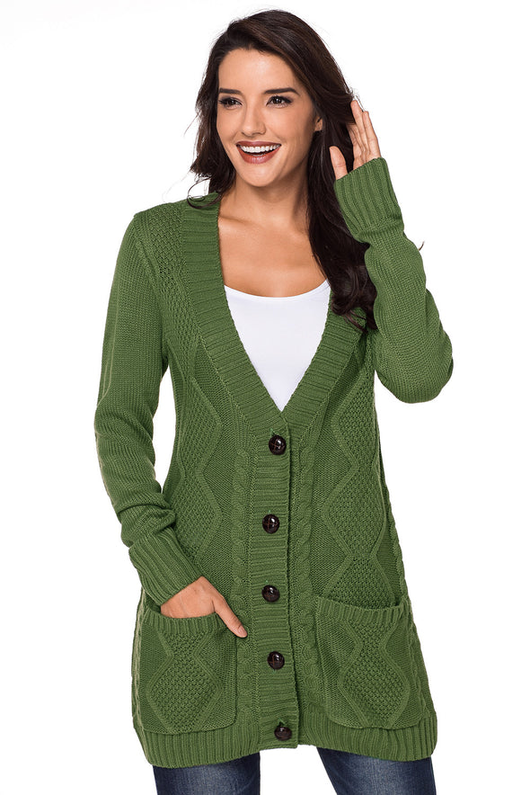 Front Pocket and Buttons Closure Cardigan