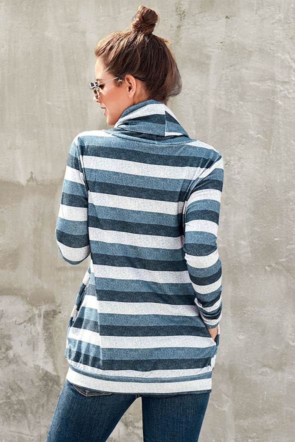 Multicolor Cowl Neck Striped Long Sleeve Sweatshirt