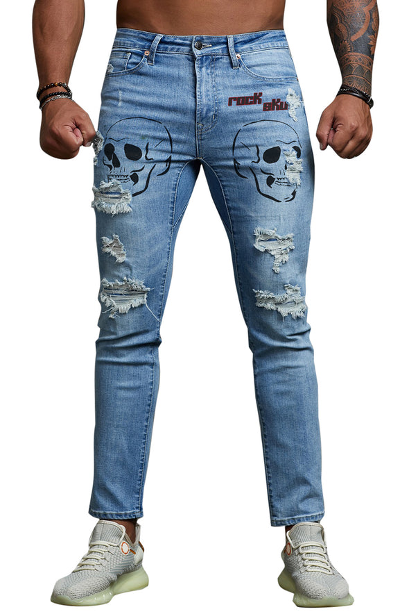 Distressed Slim-fit High Waist Men's Ankle Jeans