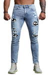 Men's Skull Print Patchwork Distressed Skinny High Waist Jeans