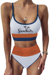 Spaghetti Straps Colorblock Ribbed High Waisted Swimsuit