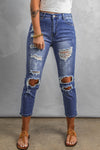 Fading Distressed Holes Crop Jeans