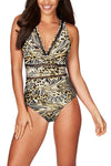 Floral Print Lattice Plunge One Piece Swimsuit