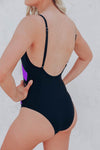 Colorblock Mesh Backless One-piece Swimwear
