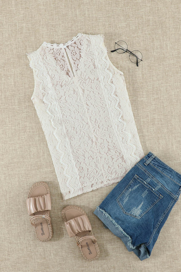 Wine Red Lace V Neck Tank Top