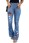 Dark Blue Mid Rise Button Front Flare Denim