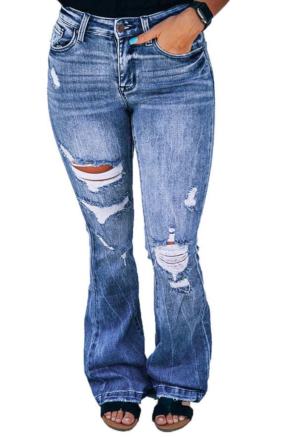 High Waist Distressed Flare Jeans