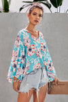 Multicolor Boho Print Balloon Sleeve Blouse