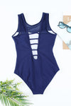 Strappy Hollow-out Back Mesh One-piece Swimwear