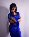 Sequin Fringe Sleeve Party Maxi Evening Dress