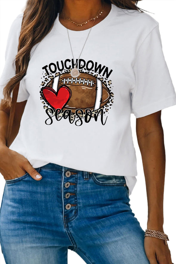 Letter Heart-shaped Rugby Graphic Print Short Sleeve T-shirt