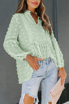 Swiss Dot Split Neck Ruffle Babydoll Blouse