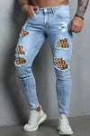 Men's Skull Print Patchwork Distressed Skinny High Waist Jeans