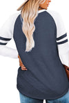 Crewneck Striped Splicing Sleeve Patchwork Plus Size Top