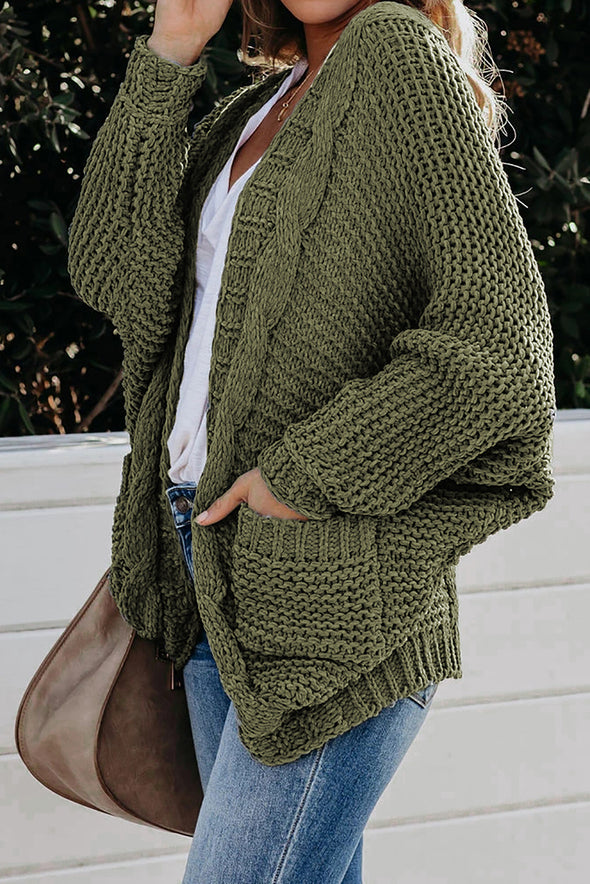 Chunky Knit Solid Cardigan with Pocket