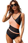 Colorblock Mesh Backless One-piece Swimwear