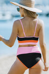 Spaghetti Straps Colorblock Ribbed High Waisted Swimsuit