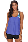 Blouson Striped Printed Strappy T-Back Push up Tankini Top