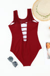 Strappy Hollow-out Back Mesh One-piece Swimwear