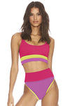 Spaghetti Straps Colorblock Ribbed High Waisted Swimsuit