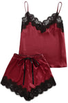 Lace Satin Sleepwear Cami Top and Shorts Pajama Set