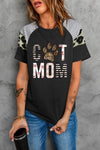 Letter Heart Print Leopard Striped Color Block Short Sleeve T-shirt