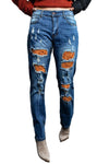 Valentine Heart Patchwork Distressed Straight Leg Jeans