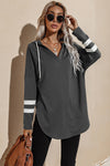 Striped Side Split V Neck Hoodie