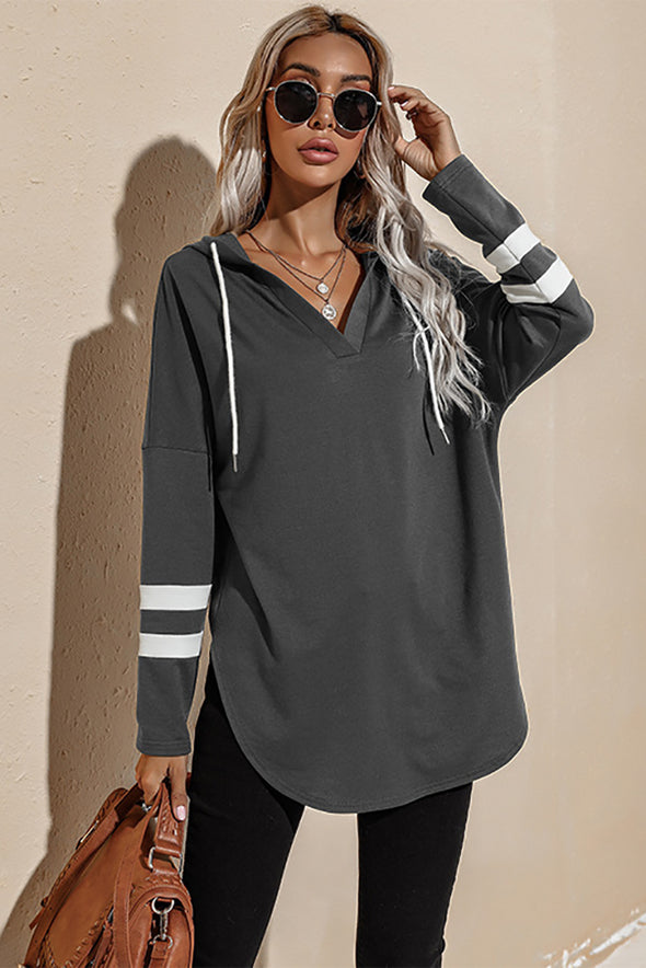 Striped Side Split V Neck Hoodie