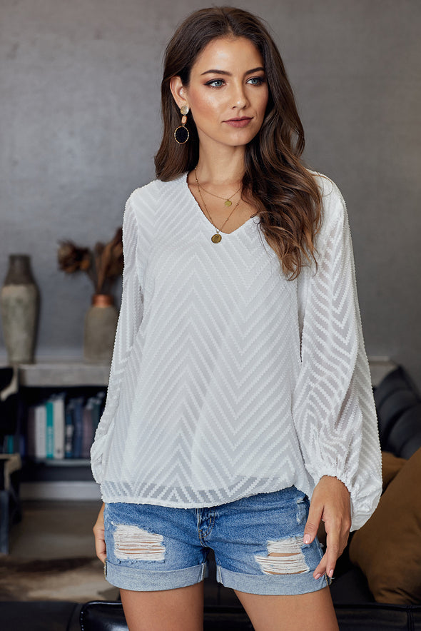 Balloon Sleeve Textured Blouse