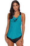 Cowl Neck Splicing Tank and Panty Tankini Set
