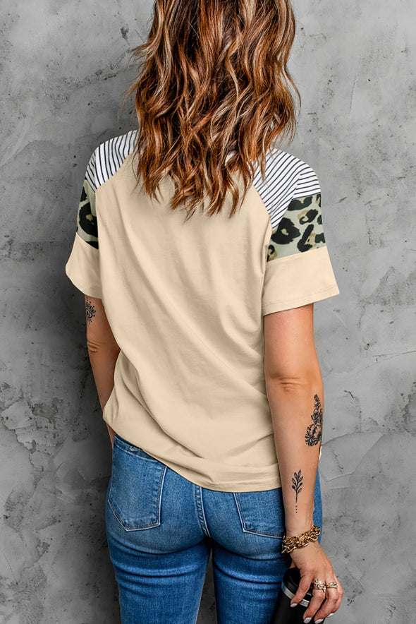 Letter Heart Print Leopard Striped Color Block Short Sleeve T-shirt