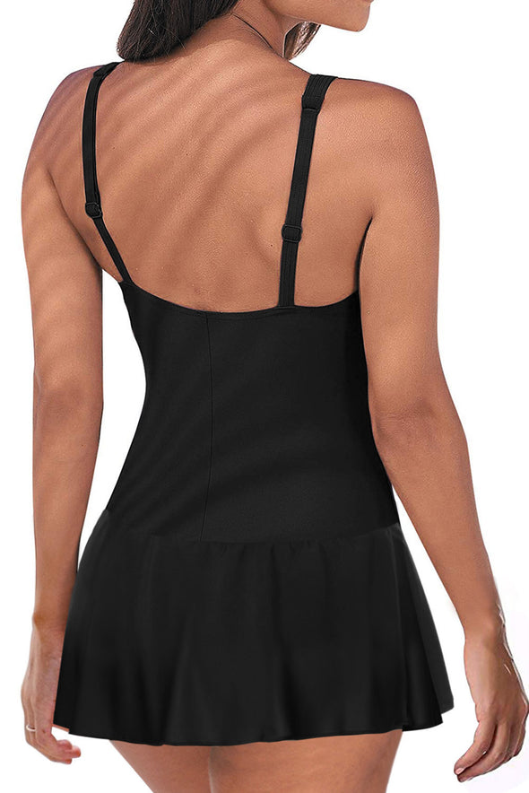 Lace up Ruched Bodyshaper Tummy Control Swimdress