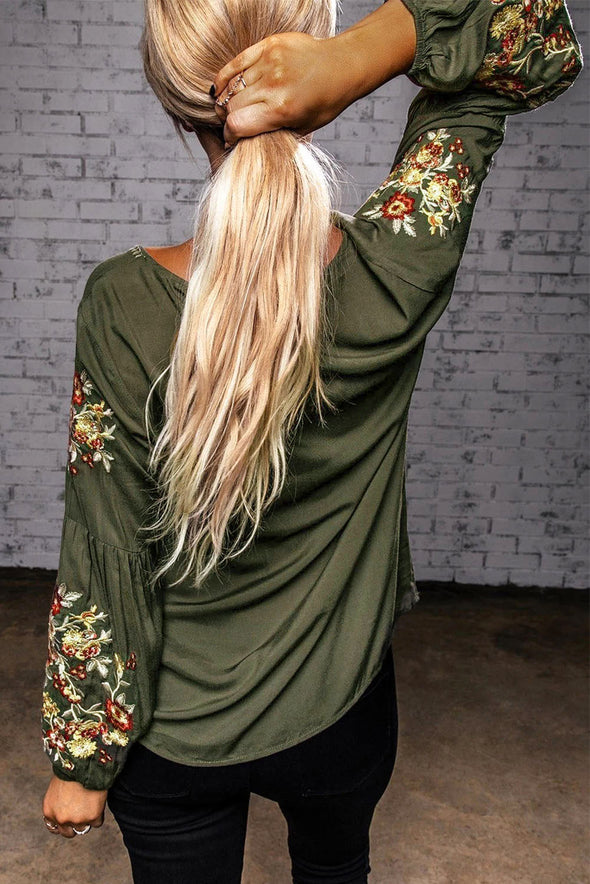Floral Embroidery Long Sleeve Top
