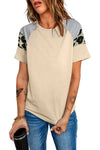 Letter Heart Print Leopard Striped Color Block Short Sleeve T-shirt