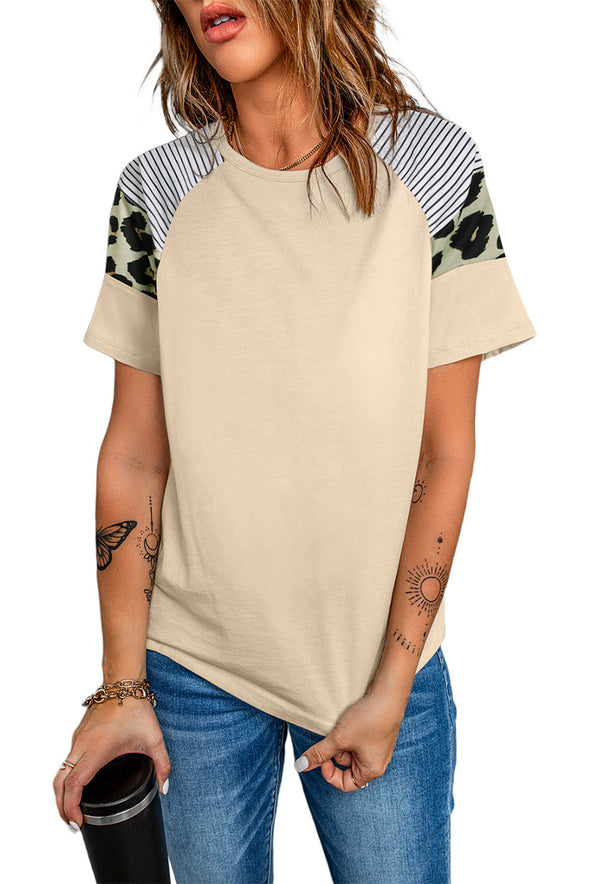 Letter Heart Print Leopard Striped Color Block Short Sleeve T-shirt