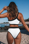 One Shoulder Patchwork High-waisted Bikini Set
