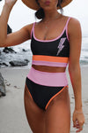 Spaghetti Straps Colorblock Ribbed High Waisted Swimsuit