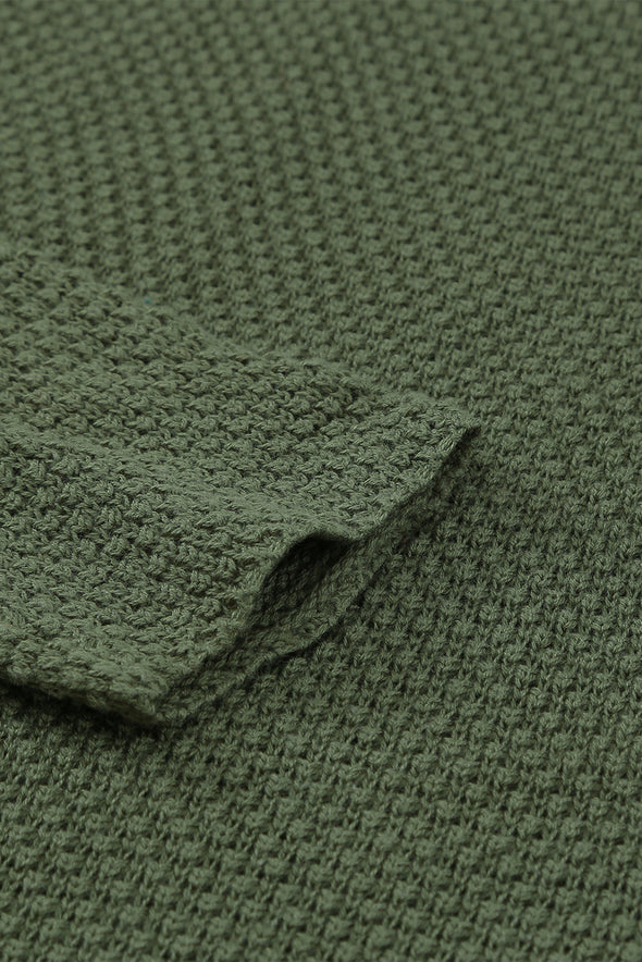 Henley Pullover Drop Shoulder Sweater with Slits