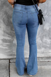 Dark Blue Mid Rise Button Front Flare Denim